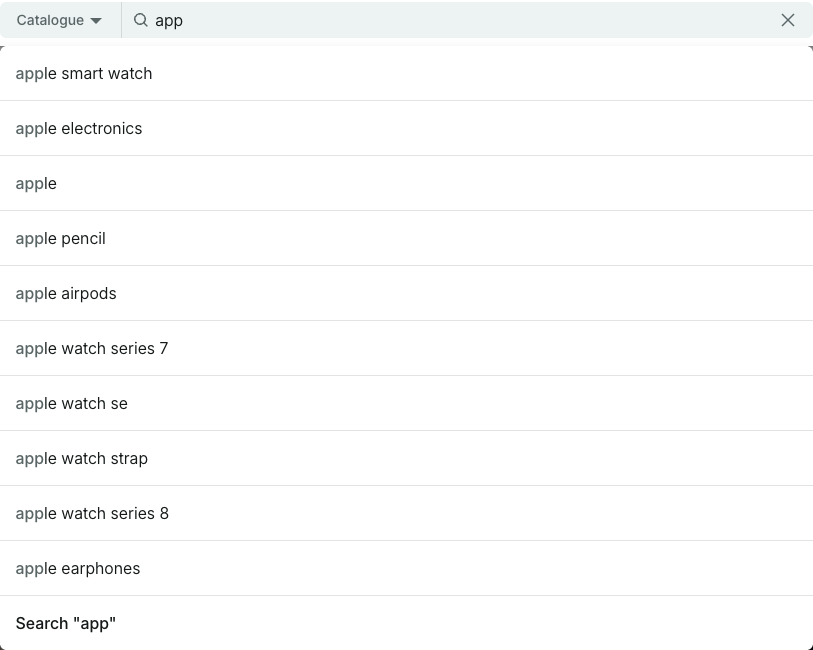 Vinted autocomplete dropdown for query 'app'